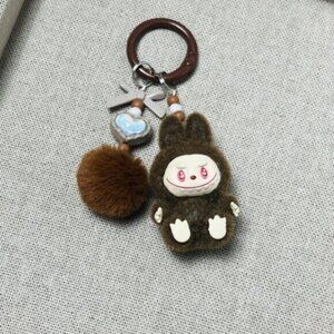 New Popular Hot! mini brown Mocha bunny Labubu Baby keychain dangeler figure